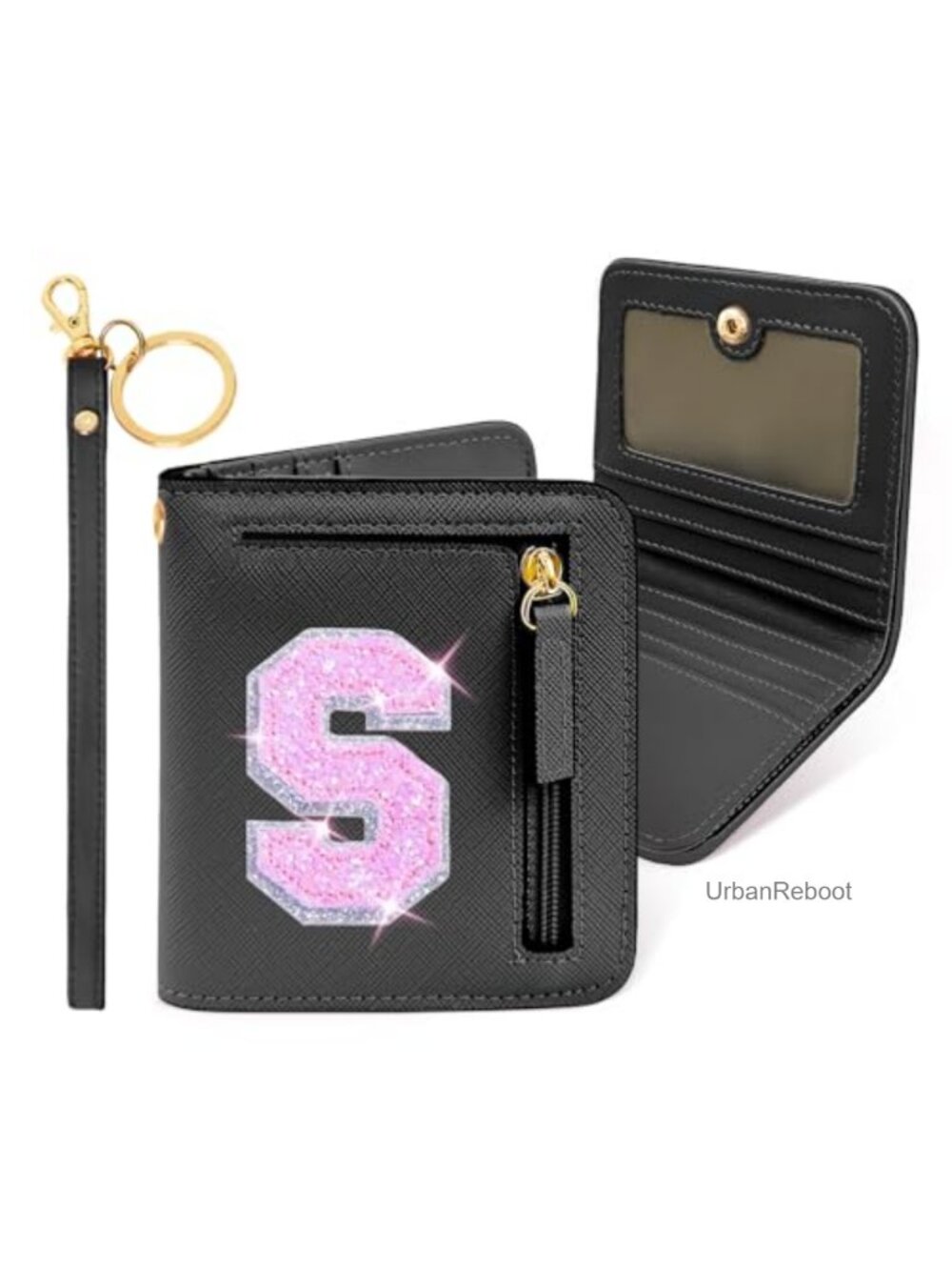 RFID Blocking Bifold Wallet PU Leather Glitter Letter Patch